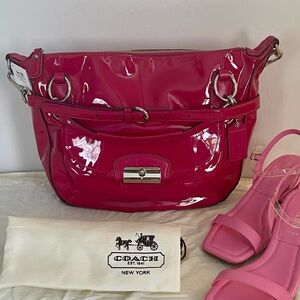 Coach Kristin Patent Leather Round Satchel in Raspberry Shoulder crossbody NWT